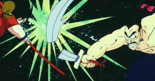 Pedang Tao patah saat benturan dengan tongkat Goku ( Dok. Toei / Dragon Ball )