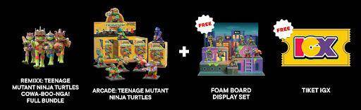 Paket terbatas Mighty Jaxx Teenage Mutant Ninja Turtles Remixx Arcade IGX Exclusive TMNT Bundle yang terdiri dari Mighty Jaxx TMNT Blind Box dan Remixx bisa dipesan di Blibli (dok. Blibli)