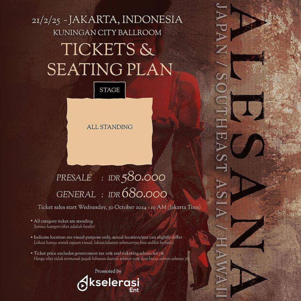 harga tiket konser Alesana 2025 di Jakarta (instagram.com/xtrememerch)