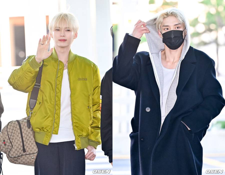 Hanbin dan Jiwoong ZEROBASEONE berangkat ke Indonesia, Jumat (25/10/2024) (dok. OSEN)