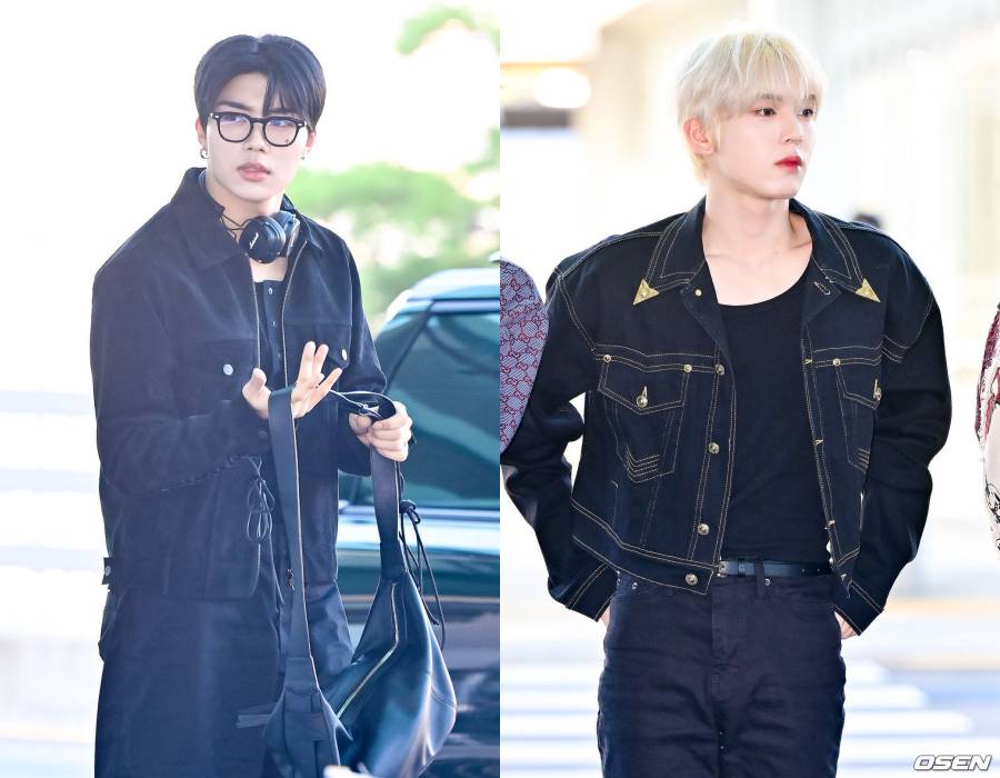 Gunwook dan Yujin ZEROBASEONE berangkat ke Indonesia, Jumat (25/10/2024) (dok. OSEN)