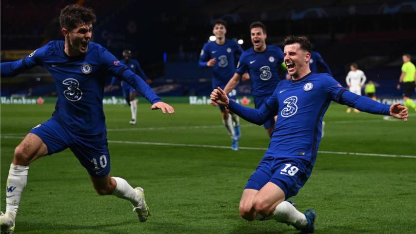 Mason Mount (kanan) dan Christian Pulisic (kiri) merayakan gol ke gawang Real Madrid. (uefa.com)