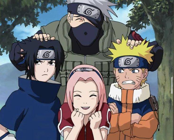 Foto tim 7 Kakashi yang beranggotakan Sasuke, Sakura, dan Naruto (dok. Pierrot/Naruto)