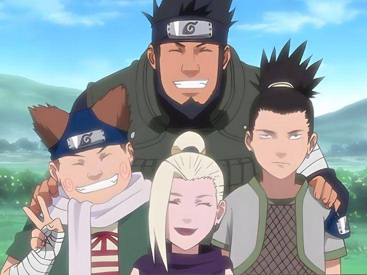 Foto tim 10 Azuma yang beranggotakan Choji, Ino, Shikamaru (dok. Pierrot/Naruto)