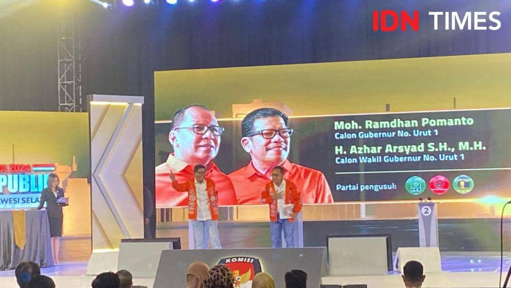 Debat perdana Pemilihan Gubernur Sulawesi Selatan (Pilgub Sulsel), Senin (28/10/2024). IDN Times/Ashrawi Muin