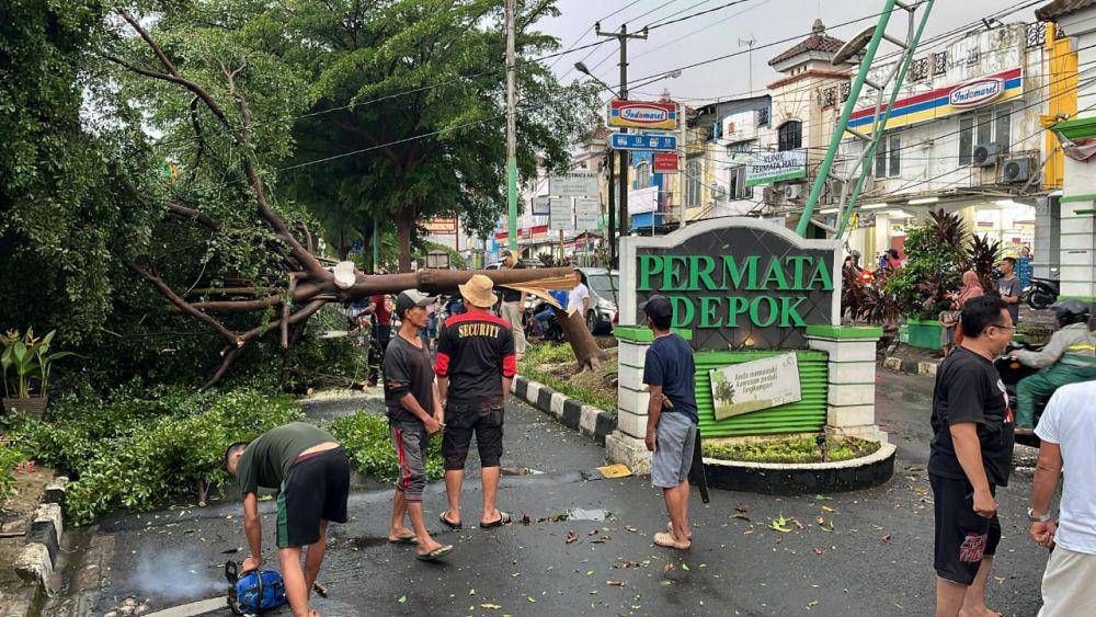 Pohon tumbang di Perumahan Permata Depok, Senin (28/10/2024). (Damkar Kota Depok).