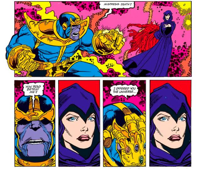 Thanos mengumpulkan infinity stone untuk membuat Lady Death terkesan (dok. Marvel Comics)
