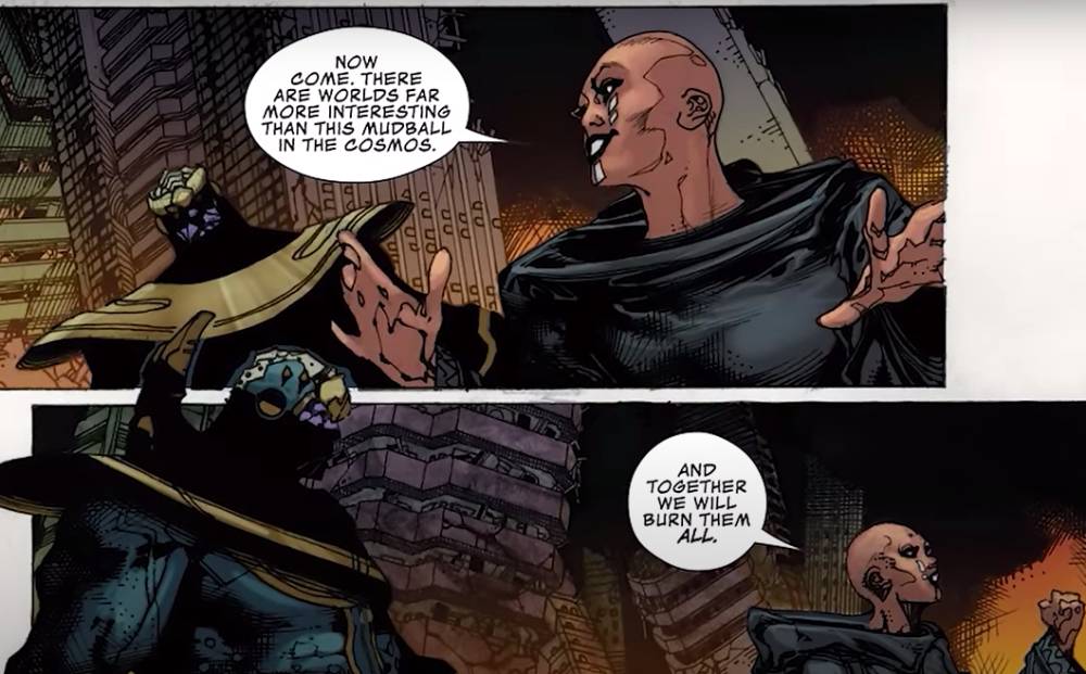 Lady Death meyakinkan Thanos untuk memusnahkan seluruh kehidupan alam semesta (dok. Marvel Comics)