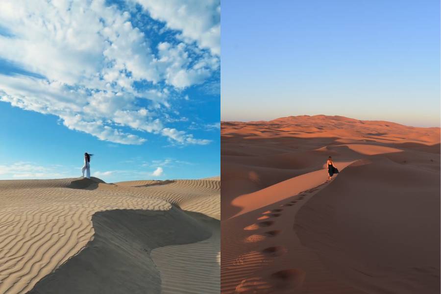 Potret gurun pasir di Pantai Oetune, Timor Tengah Selatan, NTT (tiktok.com/irnamanggala) | Potret Gurun Sahara di Afrika (unsplash.com/kocheva)