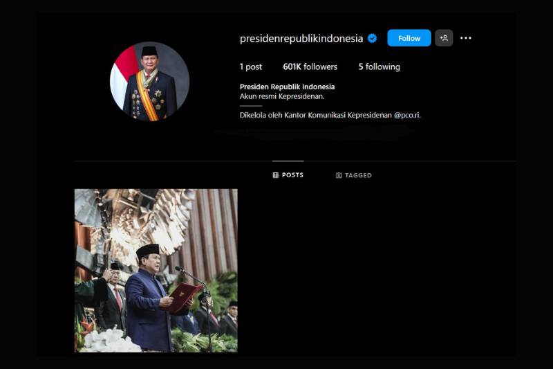 Presiden RI, Prabowo Subianto membuat akun Instagram baru dengan username @presidenrepublikindonesia. (instagram.com/presidenrepublikindonesia)