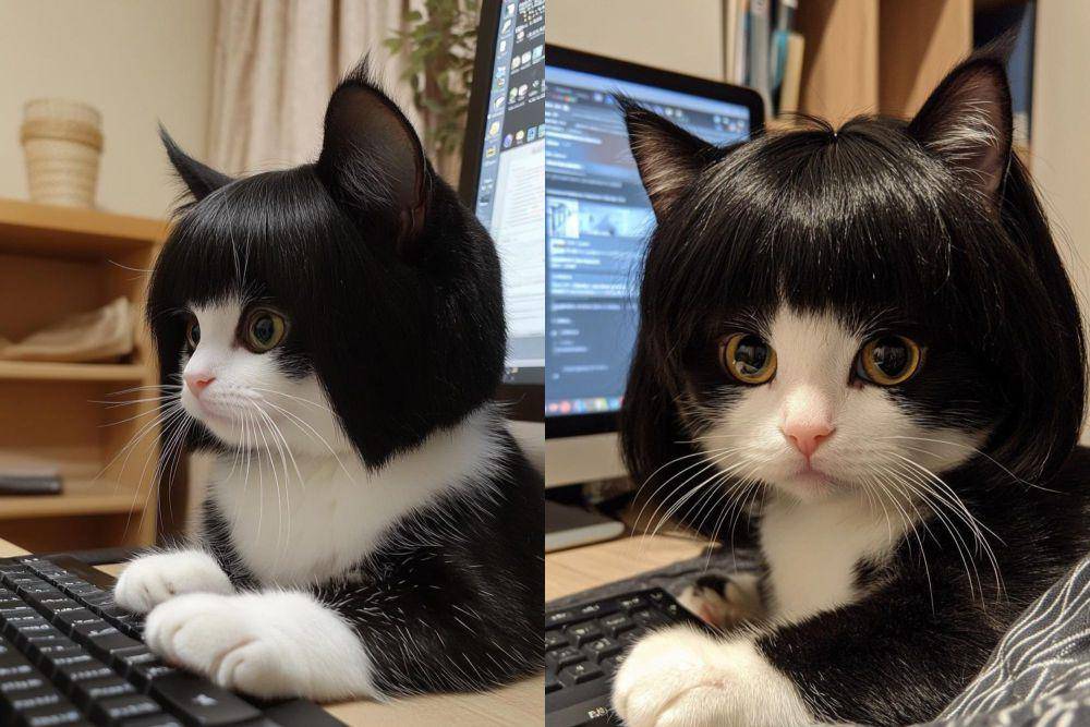 foto kucing pakai wig hitam (x.com/yeskiri)