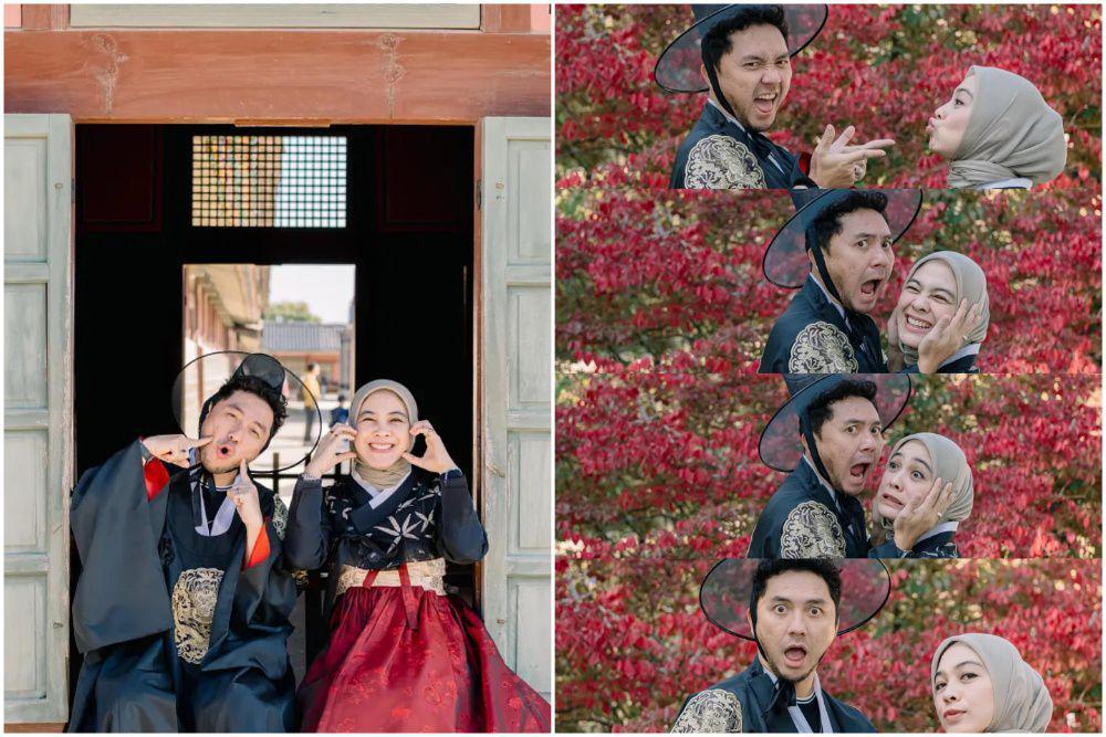 8 Potret Dian Ayu dan Omesh pakai Hanbok saat ke Korsel, Romantis!