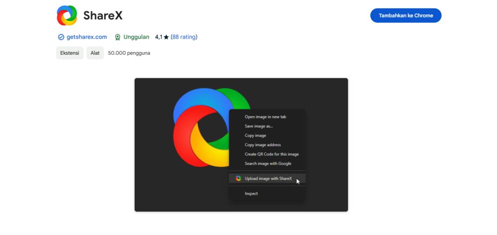 Aplikasi Share x (Chromewebstore/Share x)