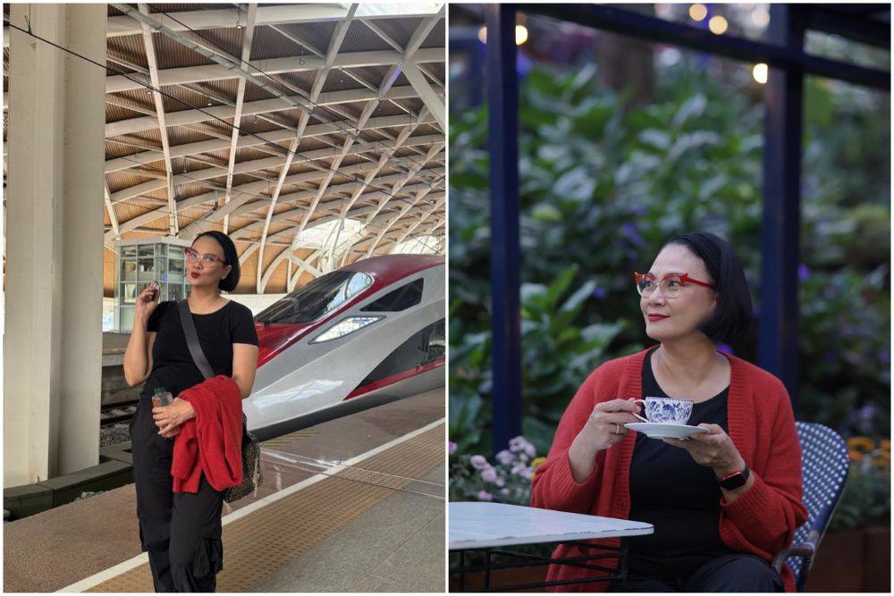 10 Potret Dian Nitami Jalan-jalan ke Bandung Naik Woosh, Me Time!