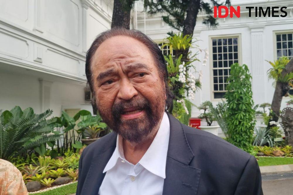 Ketua Umum Partai NasDem, Surya Paloh usai bertemu dengan Presiden Prabowo Subianto di Istana Kepresidenan Jakarta (IDN Times/Ilman Nafi'an)