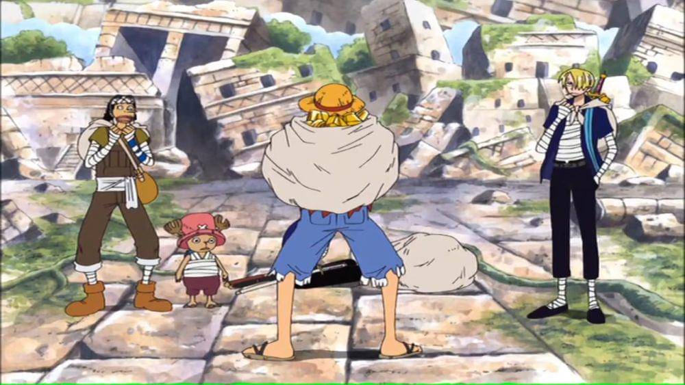 Bajak Laut Topi Jerami mencuri emas dan harta karun di Pulau Skypeia. (dok. Toei Animation/One Piece)