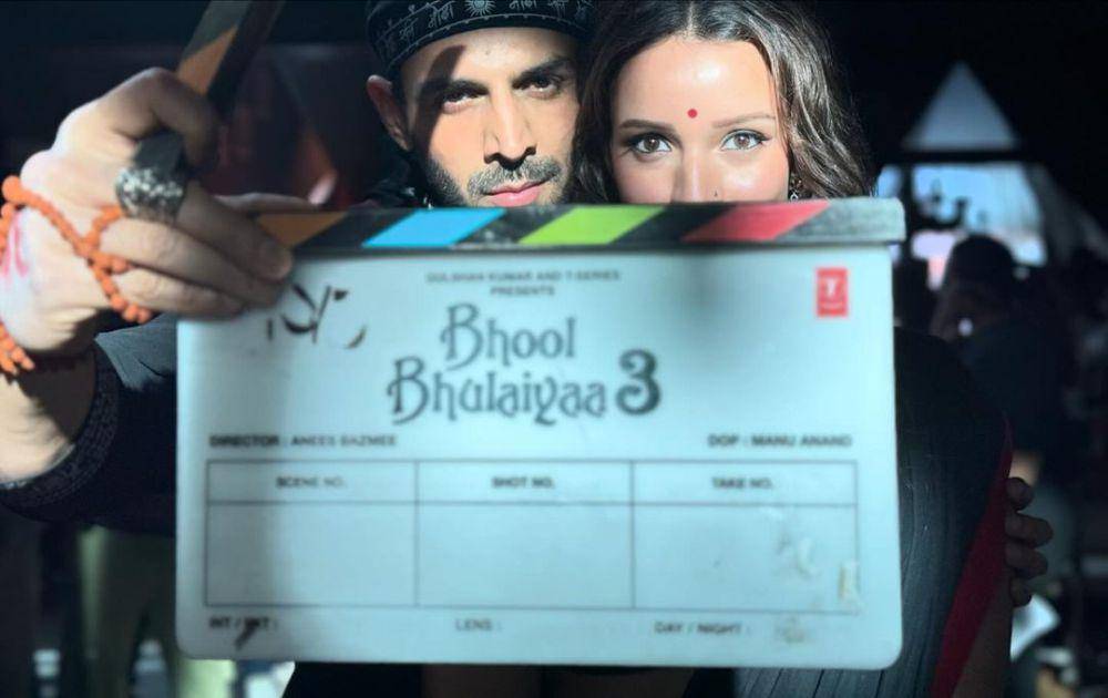 Kartik Aaryan dan Triptii Dimri di lokasi syuting Bhool Bhulaiyaa 3. (instagram.com/kartikaaryan)