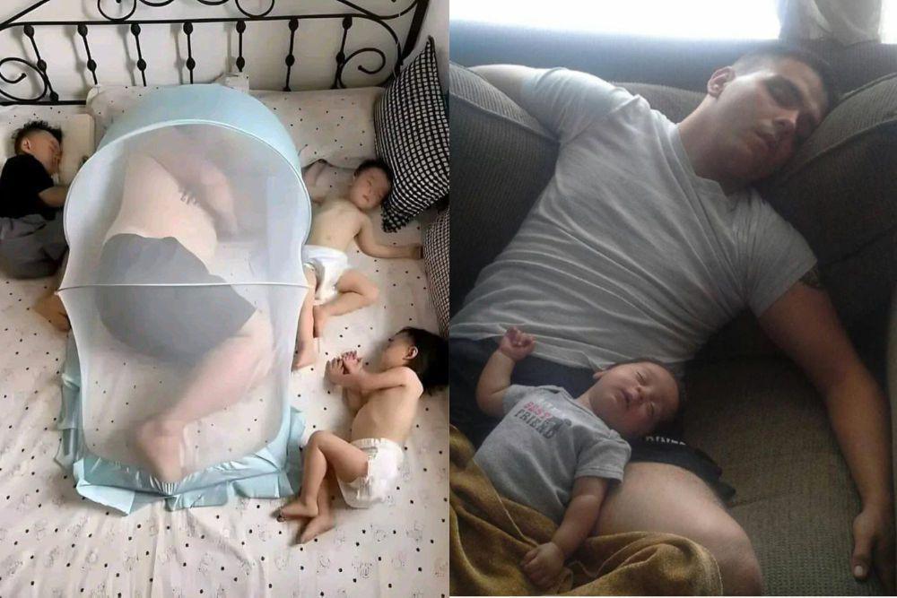 8 Foto Lucu Bapak Jagain Bayi Tidur, Malah Ikutan Tidur Juga!
