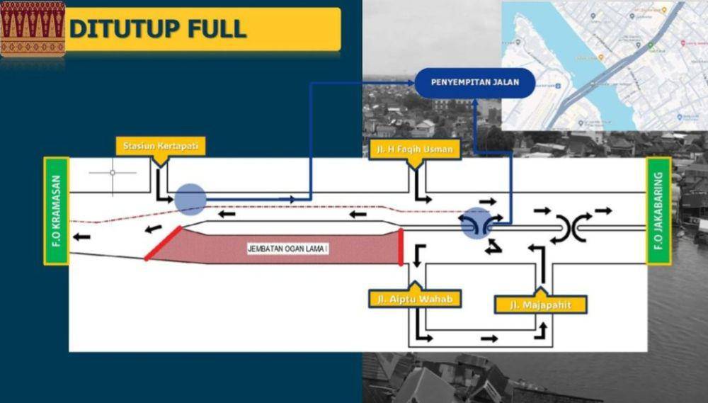 Arus lalu lintas jembatan ogan ditutup full (Dok: BBPJN)
