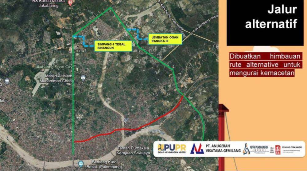 Arus lalu lintas jembatan ogan ditutup full (Dok: BBPJN)