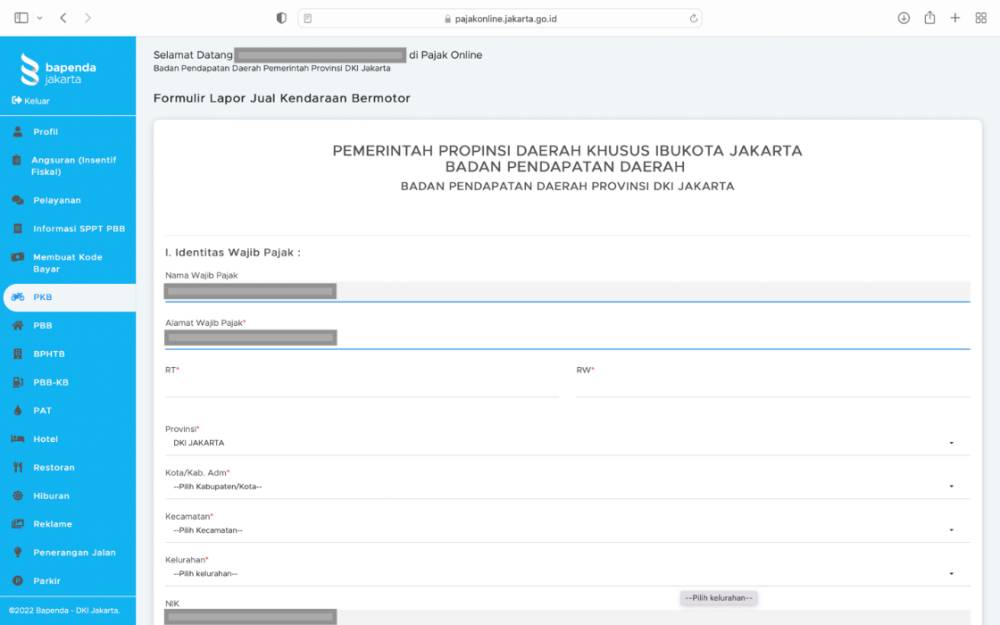 Cara melapor jual kendaraan lewat aplikasi pajak online. (dok. Bapenda)