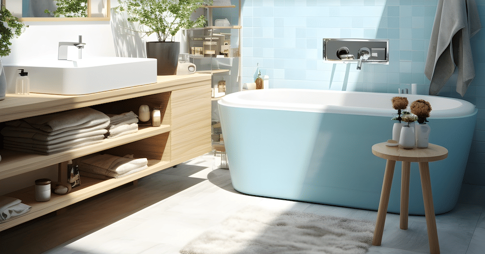 ilustrasi kamar mandi bercat biru (gharpedia.com/Gaurav Mishra)