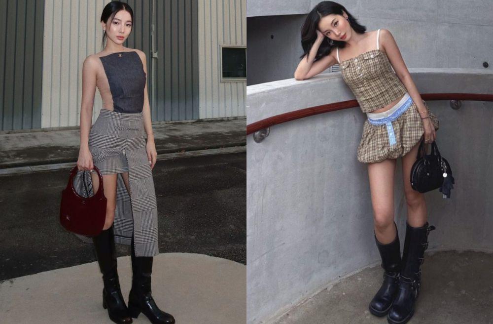 9 Gaya OOTD Pakai Long Boots ala Rachel Wong, Fashionable!