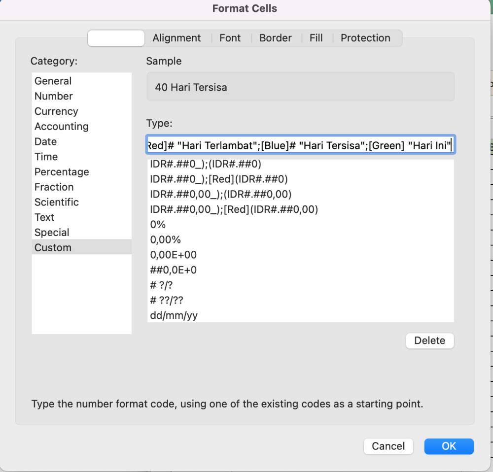 Penggunaan kategori Custom pada Format Cells untuk melakukan labelling pada data tracker (dok.pribadi/Reyvan Maulid)