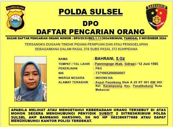 Pamflet DPO yang dikeluarkan Polda Sulsel / Istimewa