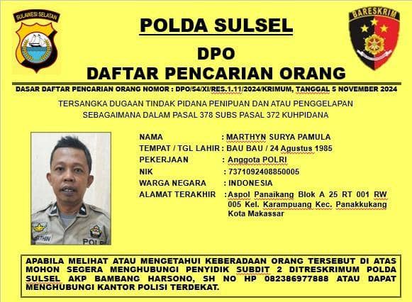 Pamflet DPO yang dikeluarkan Polda Sulsel / Istimewa