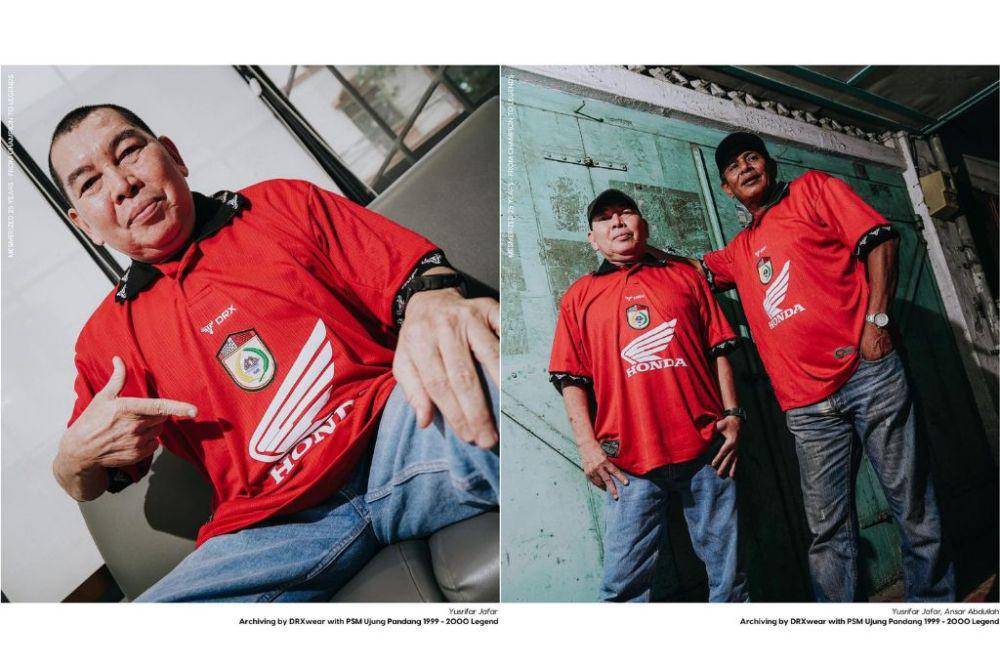 Foto-foto peluncuran jersey PSM Makassar edisi "Mesmerized 25 Years: From Champion To Legends" yang dilakukan oleh para pemain legenda. (Instagram.com/drwear)