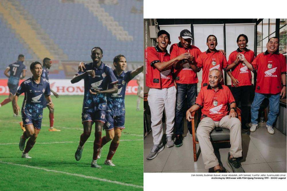 Dua jersey spesial PSM Makassar yakni untuk peringatan ulang tahun ke-109 (kiri) serta peringatan 25 tahun gelar Liga Indonesia 1999/2000 (kanan). (Kolase Berbagai Sumber)