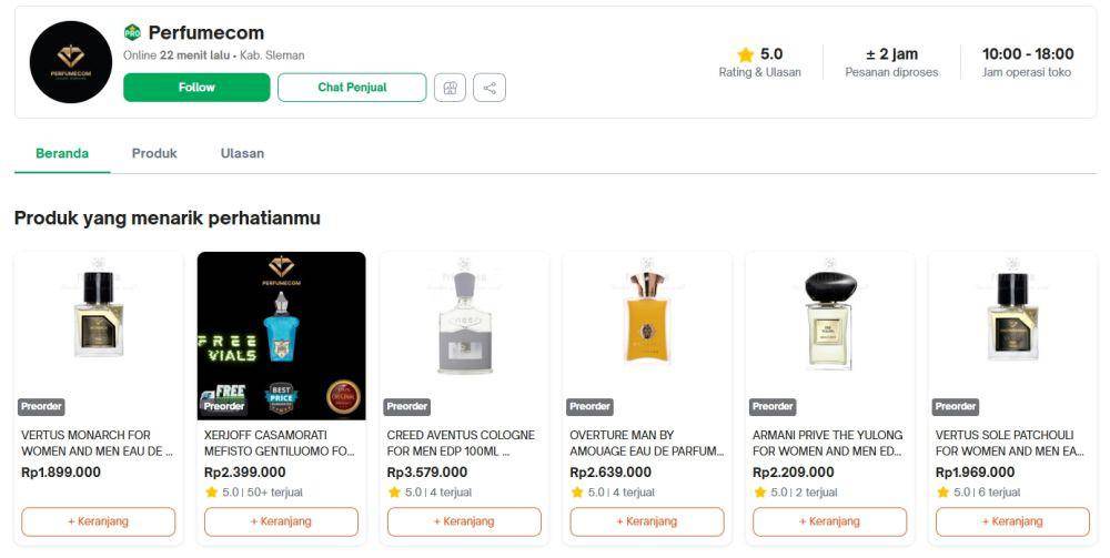 Perfumecom, toko parfum online original (tokopedia.com)