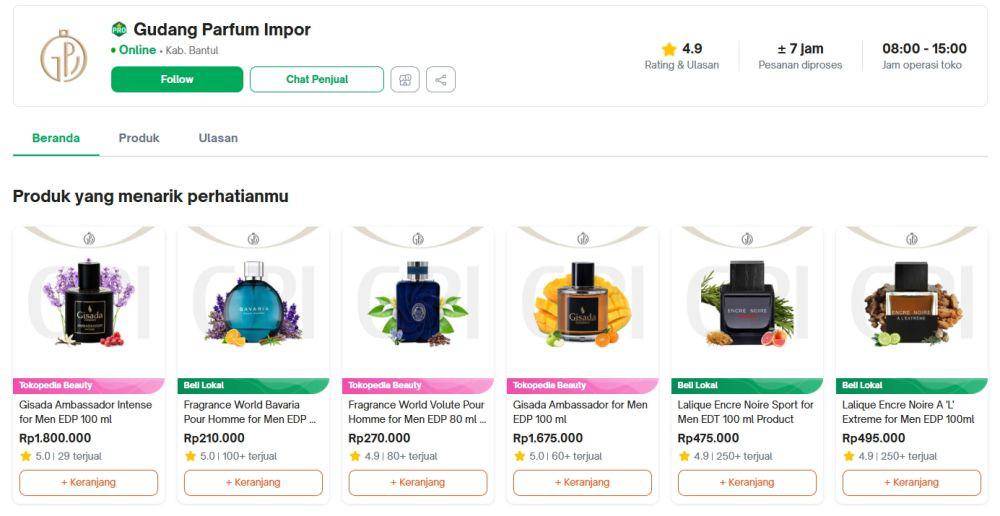 Gudang Parfum Impor, toko parfum online original (tokopedia.com)