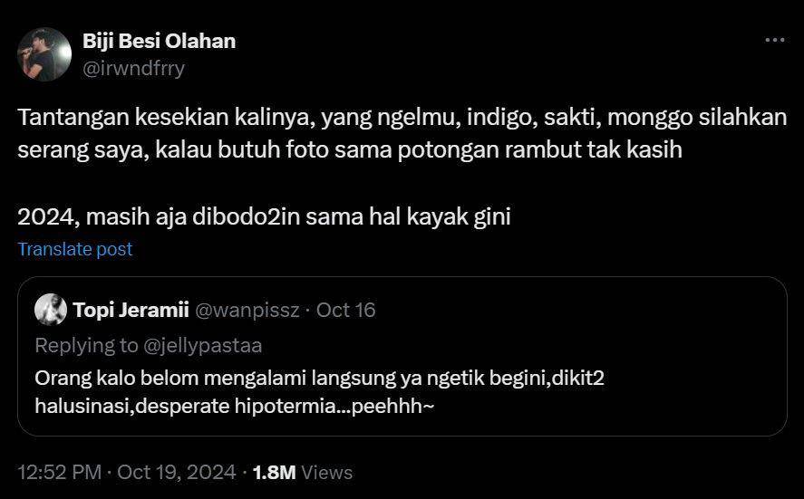 kronologi Ferry Irwandy nantangin dukun santet (x.com/irwndfrry)