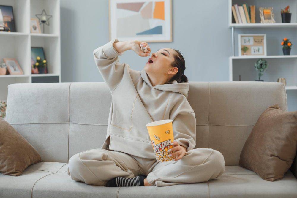 Ilustrasi wanita memakan snack (freepik.com/stockking)