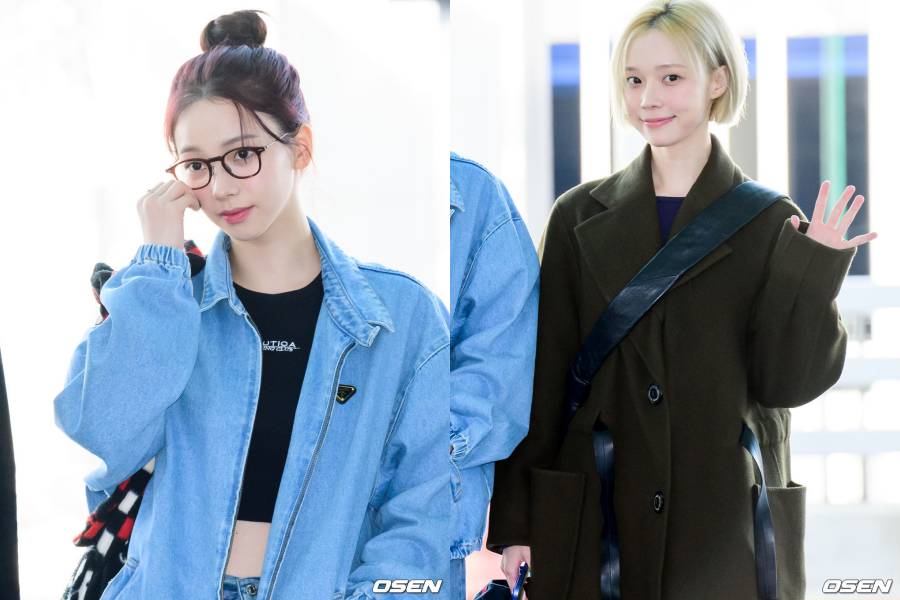 Karina dan Winter aespa saat berangkat ke Indonesia pada 8 November 2024 (dok. OSEN)