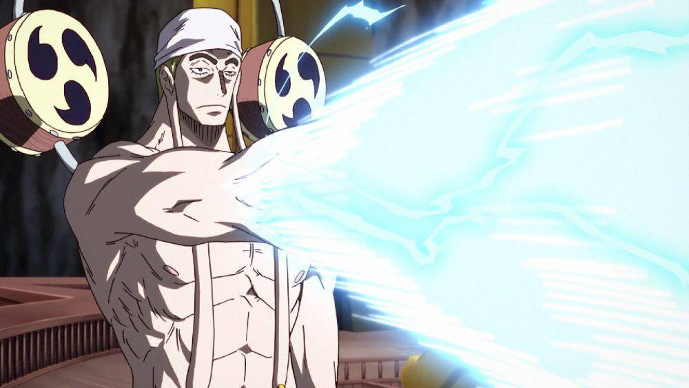 Enel menggunakan kekuatan Buah Iblisnya untuk menciptakan petir. (dok. Toei Animation/One Piece)