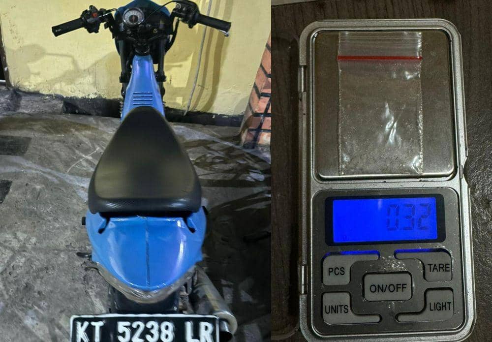 Sepeda motor dan sabu yang jadi barang bukti pengungkapan kasus. (Dok. Humas Polresta Balikpapan)
