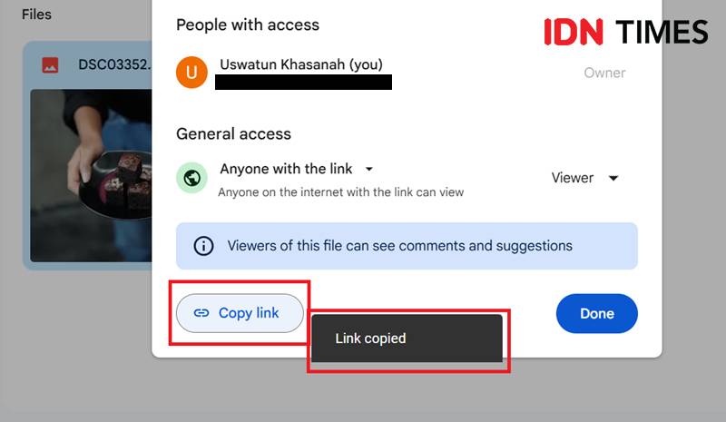 ilustrasi menyalin tautan Google Drive (IDN Times/Uswatun Khasanah)
