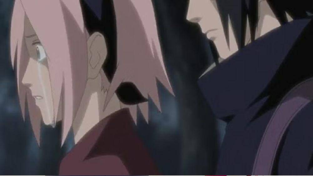 Sasuke berpamitan pada Sakura sebelum meninggalkan Konoha. (dok. Pierrot/Naruto)