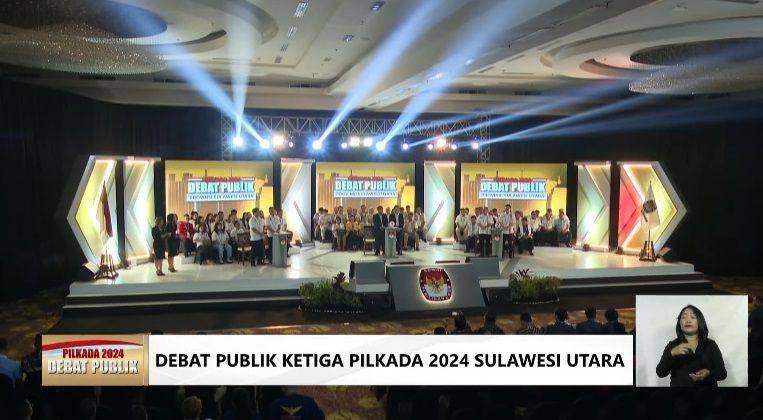 Debat ketiga Pilgub Sulawesi Utara di Novotel Manado Convention Center, Selasa (12/11/2024). Dok. KPU Sulut