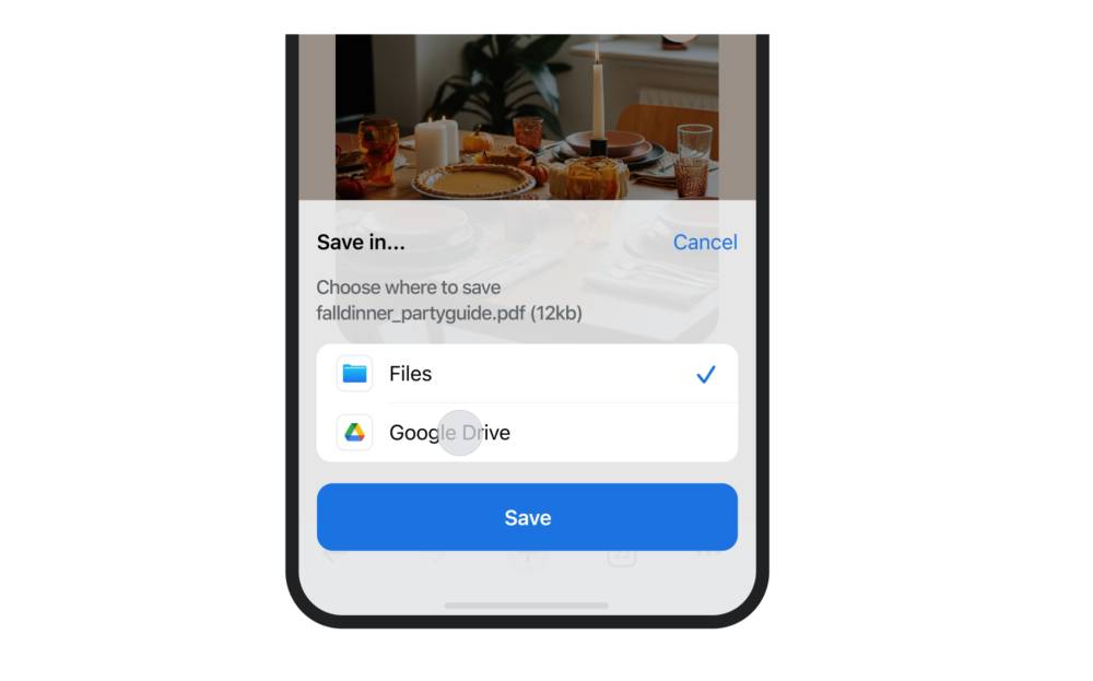 menyimpan langsung konten web ke Drive melalui Chrome iOS. (dok. Google)