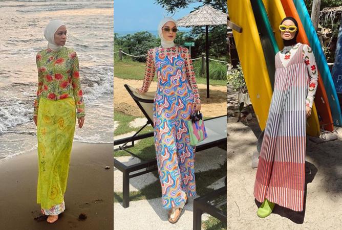12 Inspirasi Beach Outfit Hijab ala Tantri Namirah, Colorful!
