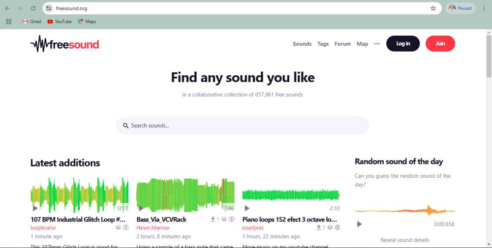 tampilan situs Freesound (freesound.org)