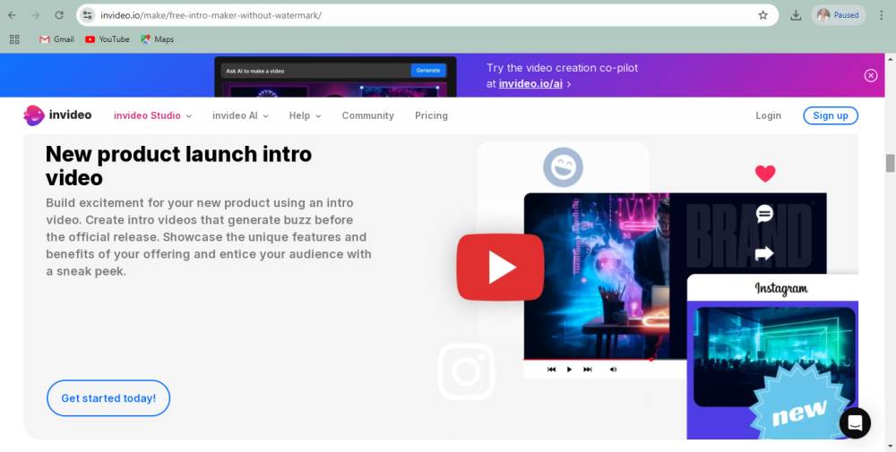 tampilan situs Invideo (invideo.io)