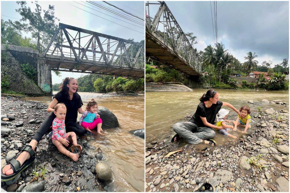 10 Potret Nadine Chandrawinata dan Anak Main di Tepi Sungai Serayu