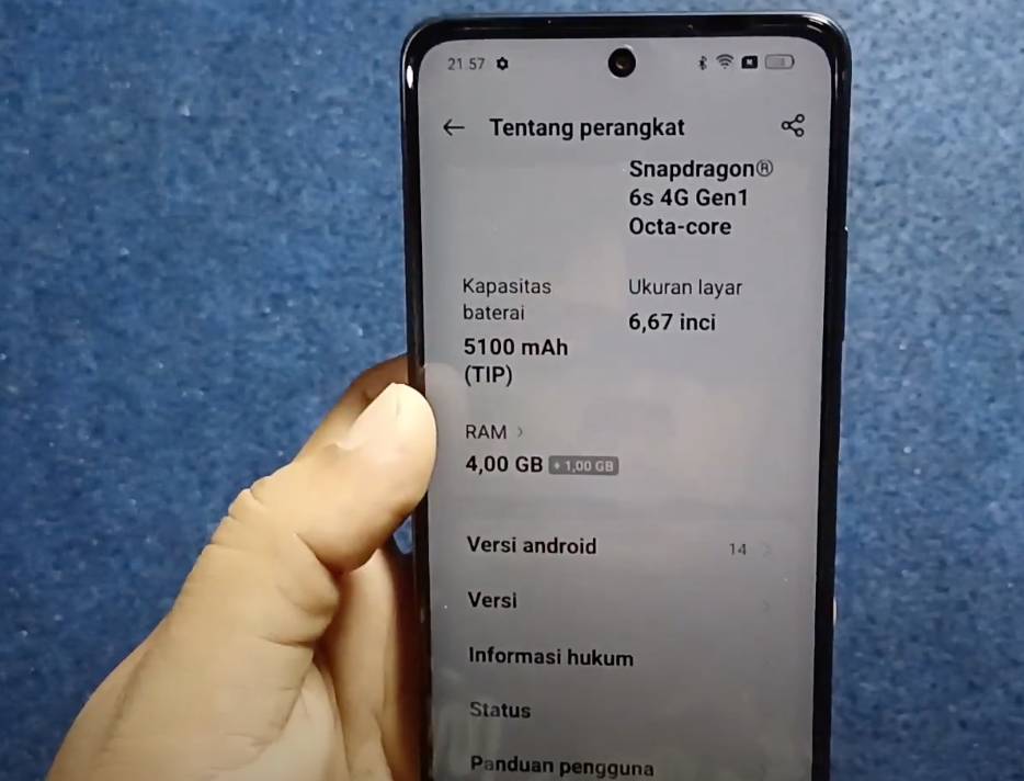 menu Tentang Perangkat pada HP OPPO A3x (youtube.com/Naim Panca)