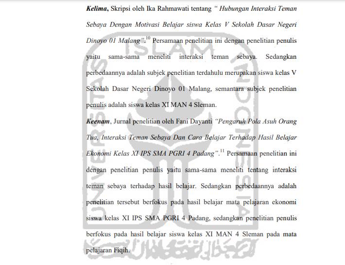 Contoh kajian pustaka. (Universitas Islam Indonesia/Syamsiyah)