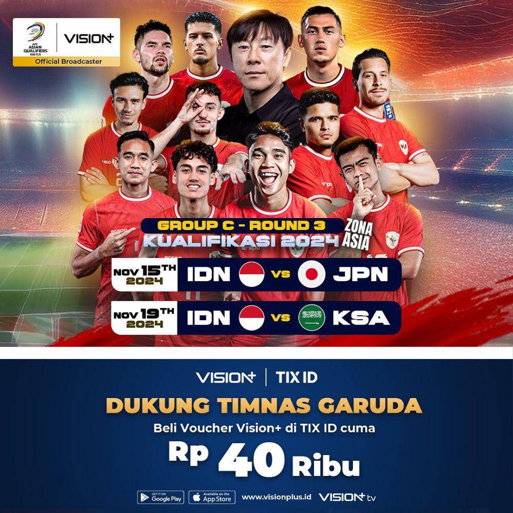 Live streaming Timnas Indonesia di Vision Plus (instagram.com/visionplusid)